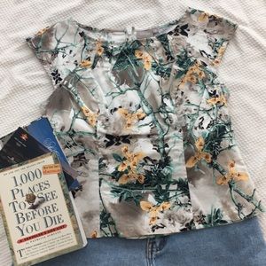 eShakti Floral Top Fitted Cap Sleeve M